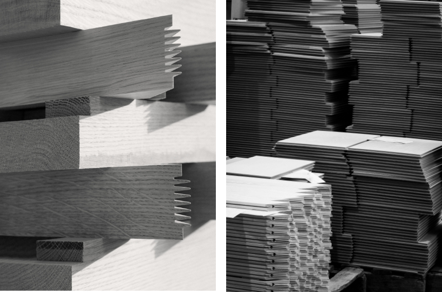 A close up of stacks of timber showing carefully created joints